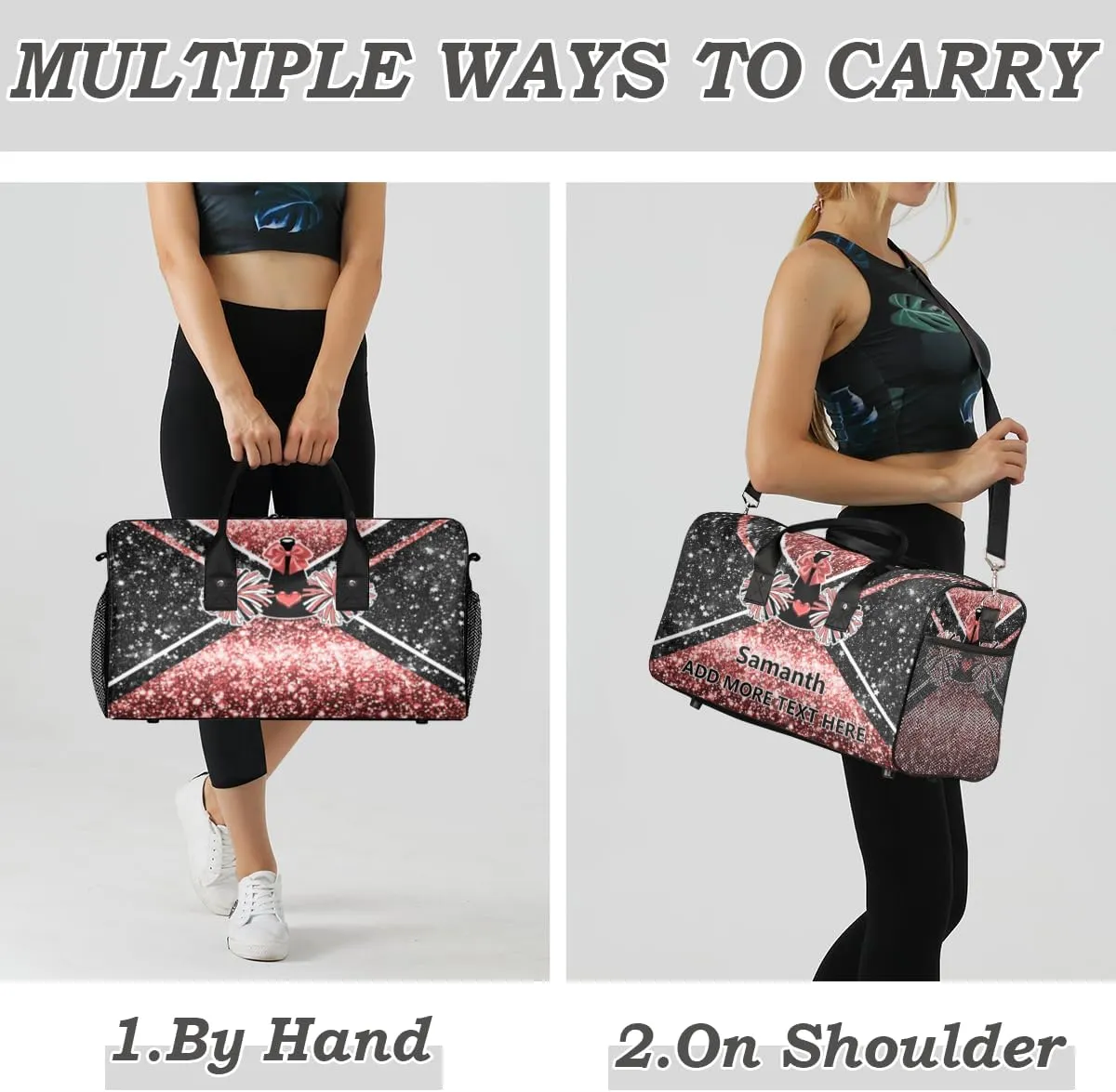 Overnight Shoulder Bag for Women Men Personalized Foldable Cheer Travel Workout Bag Carry on Weekender Bag for Sports Camping Gym