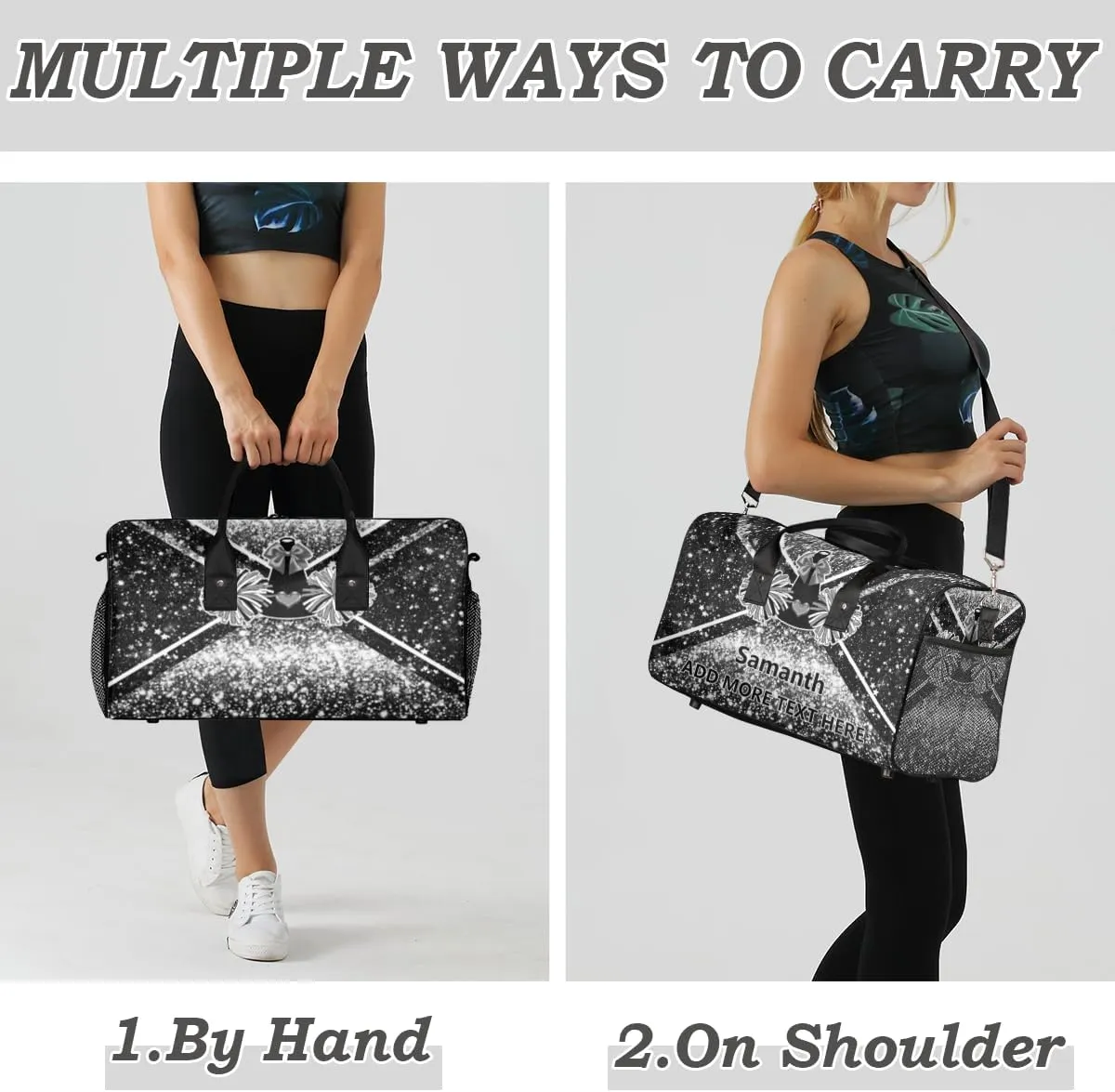 Overnight Shoulder Bag for Women Men Personalized Foldable Cheer Travel Workout Bag Carry on Weekender Bag for Sports Camping Gym