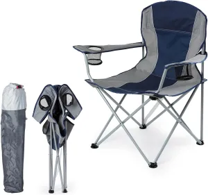 Oversized Camping Portable Chairs,Folding Quad Arm Chairs,Heavy Duty 400lbs Support with Two Cup Holder for Camping, Fishing, Beach,and Sports,Carry Bag Included,Blue Cove