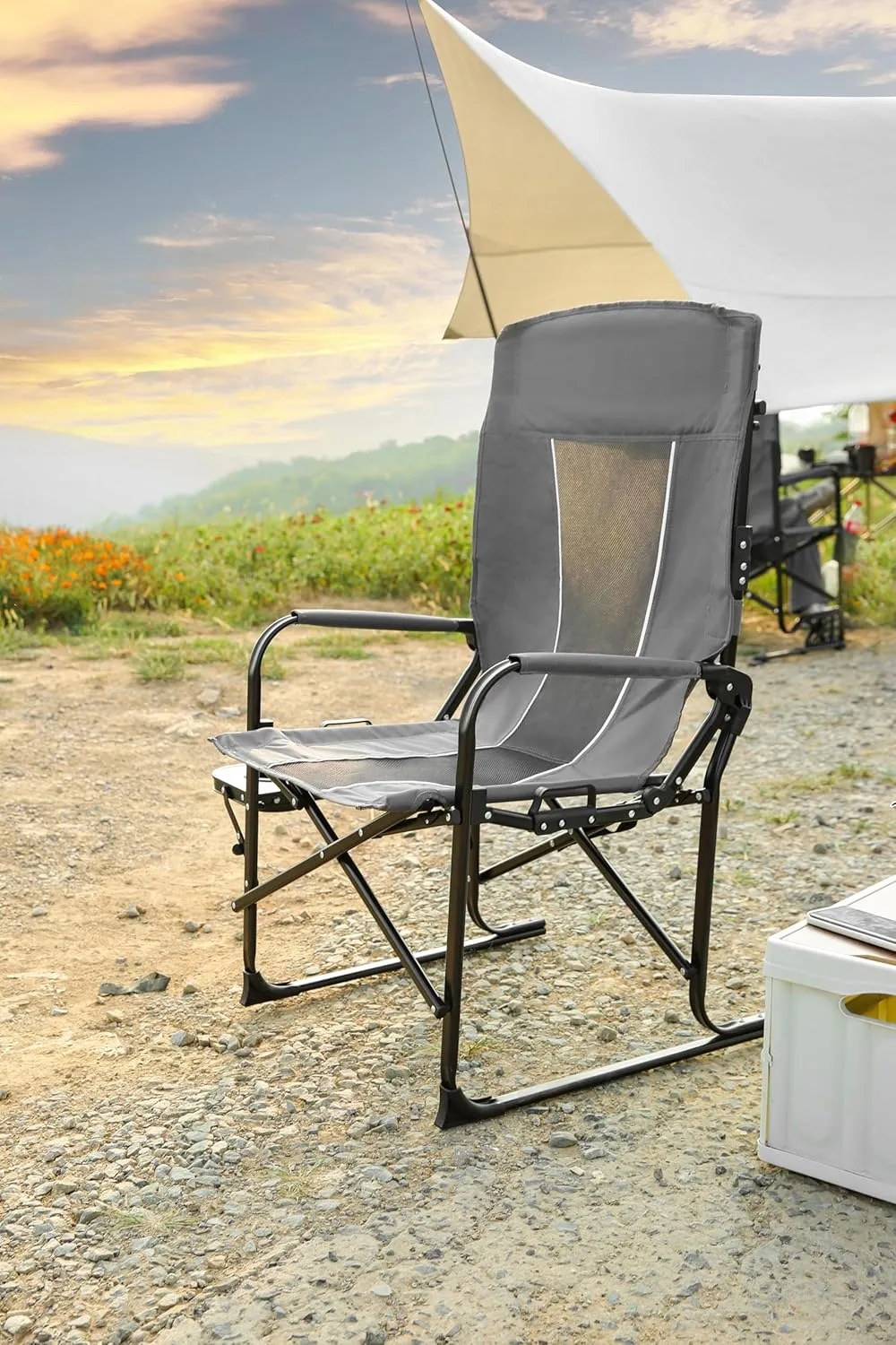 Oversized Folding Camping Chair with Side Table & Cup Holder Heavy-Duty Portable Outdoor Chair for Fishing Lawn Travel 250lbs Capacity, Grey