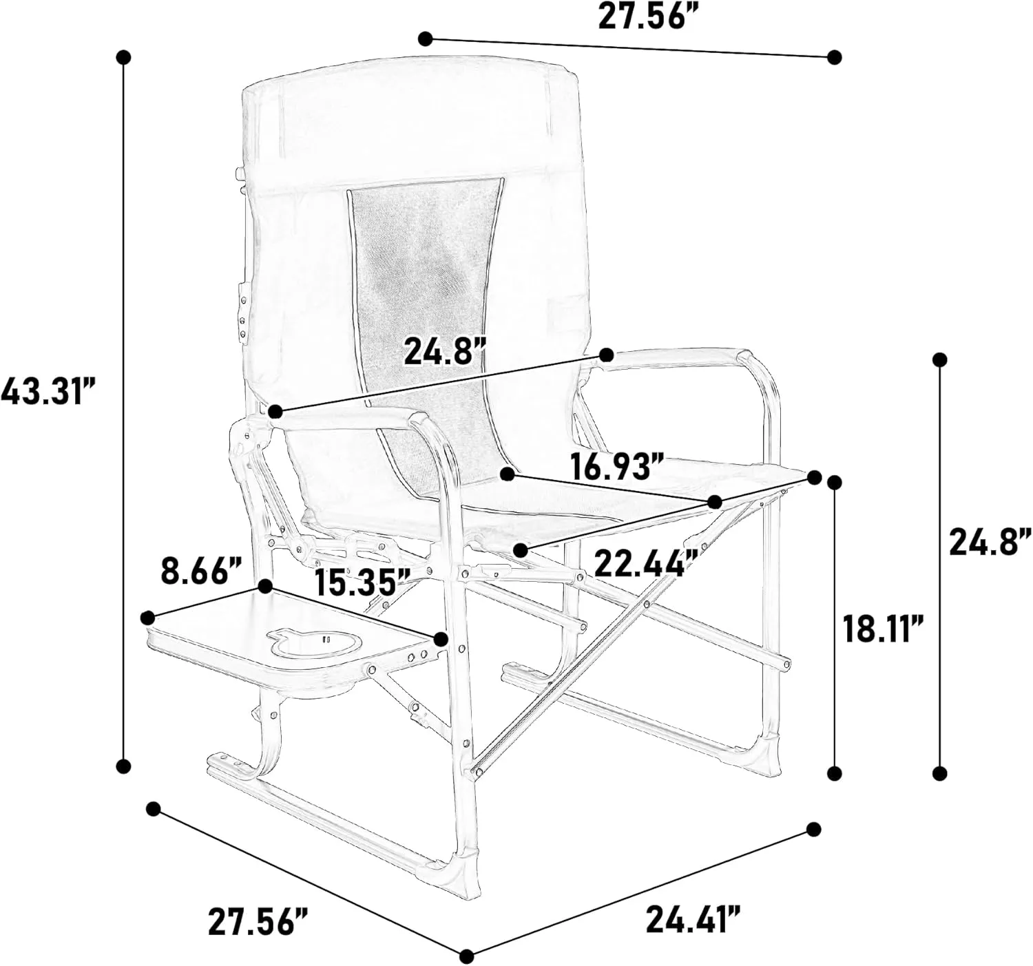 Oversized Folding Camping Chair with Side Table & Cup Holder Heavy-Duty Portable Outdoor Chair for Fishing Lawn Travel 250lbs Capacity, Grey