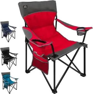 Oversized Folding Camping Chair,Heavy Duty Padded Portable Lawn Chair w/Extra Large Cup Holder,Side Pocket for Adults Outdoor Sports Hiking Beach Garden Picnic,Red