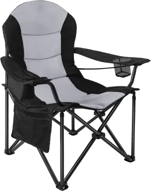 Oversized Outdoor Folding Chairs for Adults,Support 400 LBS Carry,Folding Camping Chairs with Lumbar Support with Mesh Cup Cooler Bag,Holder Bag Included