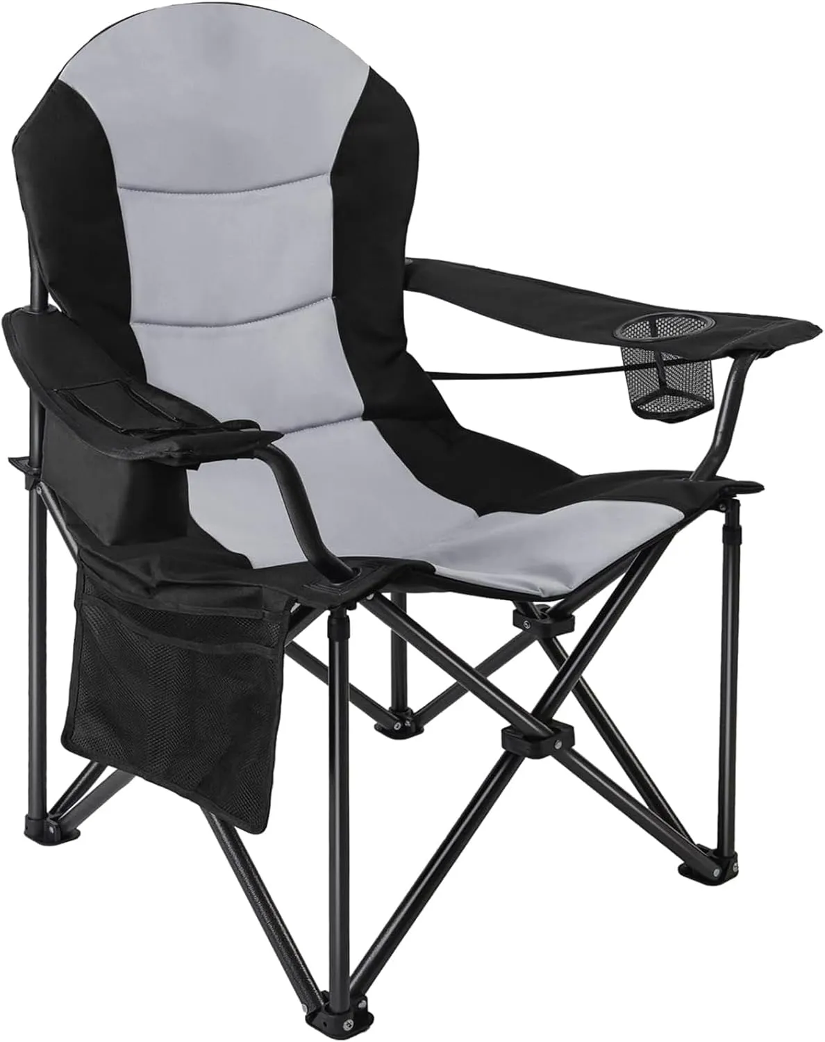 Oversized Outdoor Folding Chairs for Adults,Support 400 LBS Carry,Folding Camping Chairs with Lumbar Support with Mesh Cup Cooler Bag,Holder Bag Included