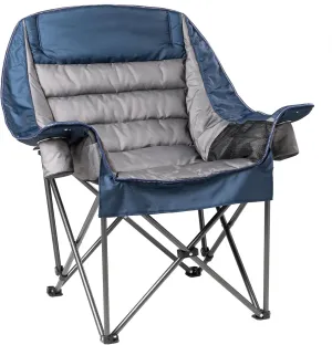 Oversized Padded Camping Chair Heavy Duty 500lbs Capacity - Extra Large Folding Outdoor Chair with Side Pocket & Cup Holder, High-Loft Cushion for Backyard, Camping, Fishing (Blue & Gray)