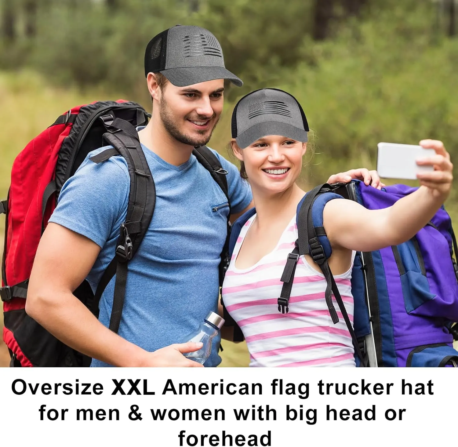 Oversized XXL American Flag Baseball Cap for Men & Women - Big Head Adjustable Snapback Hat - Patriotic Mesh Trucker Hat