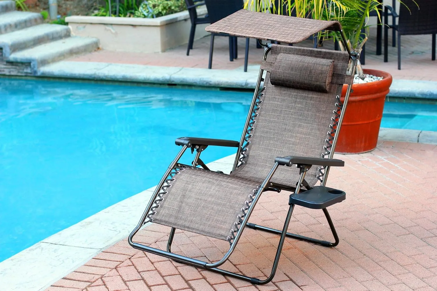 Oversized Zero Gravity Chair with Sunshade and Drink Tray - Brown Mesh