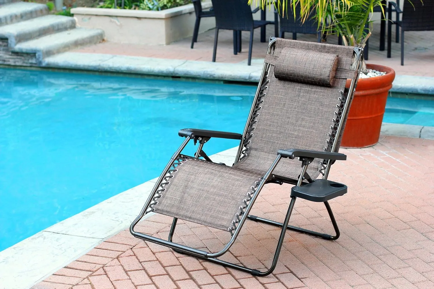 Oversized Zero Gravity Chair with Sunshade and Drink Tray - Brown Mesh