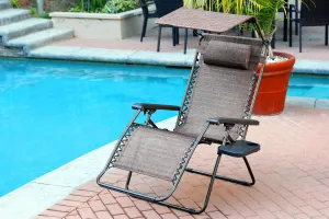 Oversized Zero Gravity Chair with Sunshade and Drink Tray - Brown Mesh