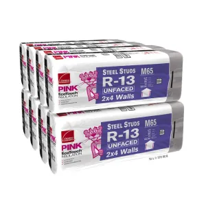 Owens Corning 1408 SQFT 8 Bags of R 13 Kraft Faced 24 by 96 Fiberglass Batt Fits 2X4 Exterior Walls, Sound, Non-Living Space, Interior Wall