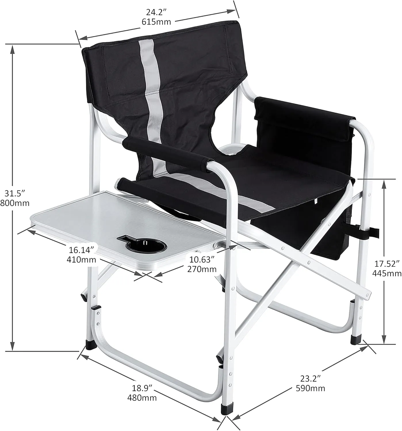 Padded Folding Outdoor Chair with Side Table and Storage Pockets,Lightweight Oversized Directors Chair for Indoor, Outdoor Camping, Picnics and Fishing,Green (Black-2)