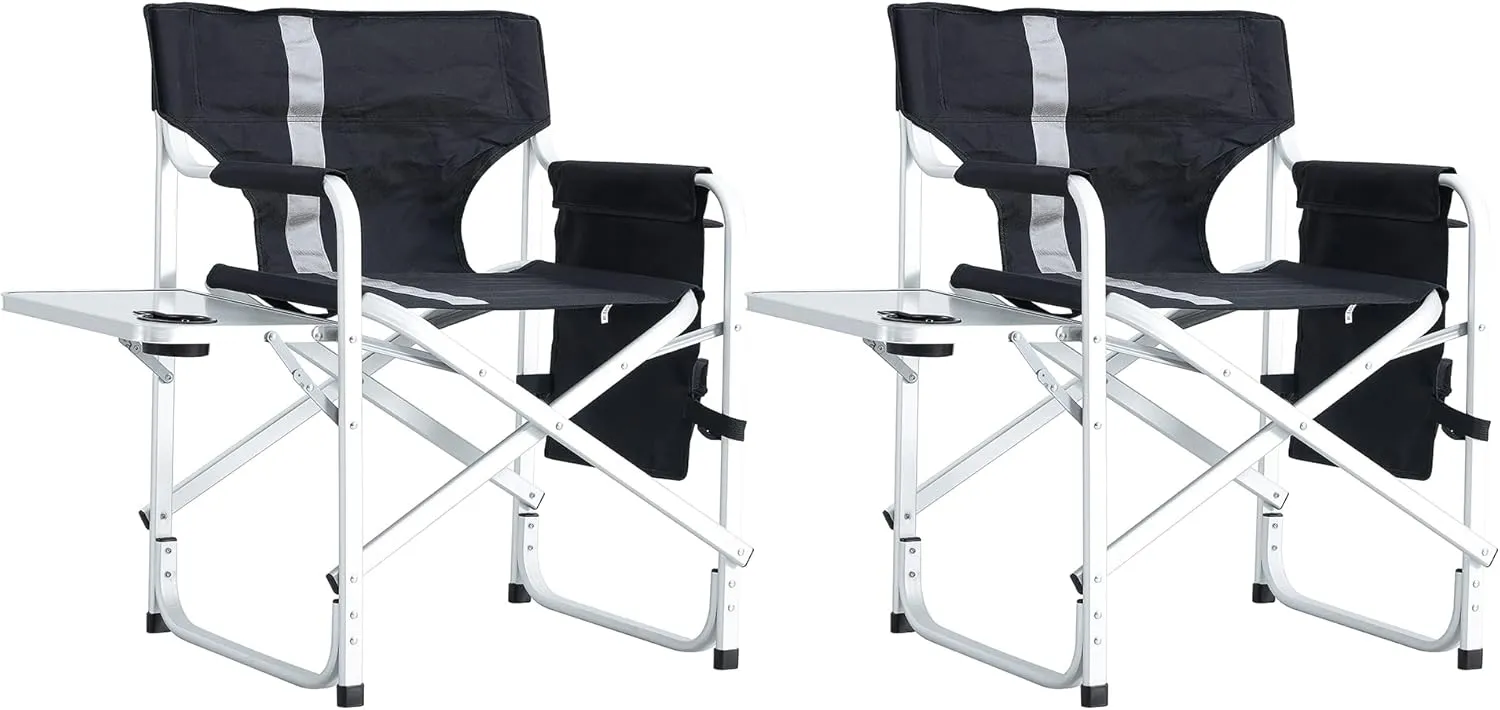Padded Folding Outdoor Chair with Side Table and Storage Pockets,Lightweight Oversized Directors Chair for Indoor, Outdoor Camping, Picnics and Fishing,Green (Black-2)