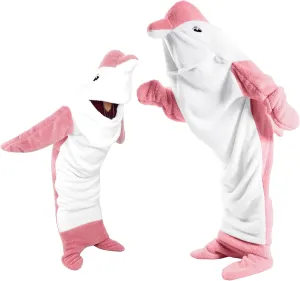PADTIC Wearable Dolphin Blanket - Soft Cozy Hoodie for Dolphin Lovers - Onesie for Adults (Pink, L for 69-75 Inches Height)