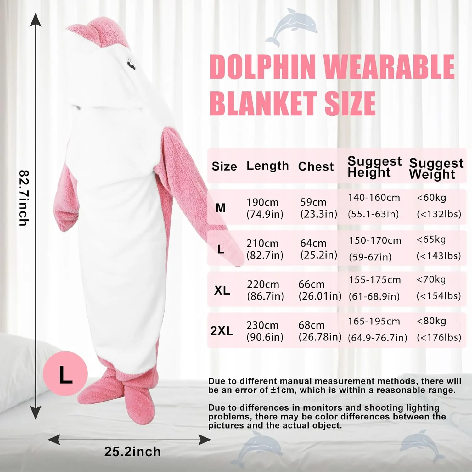 PADTIC Wearable Dolphin Blanket - Soft Cozy Hoodie for Dolphin Lovers - Onesie for Adults (Pink, L for 69-75 Inches Height)