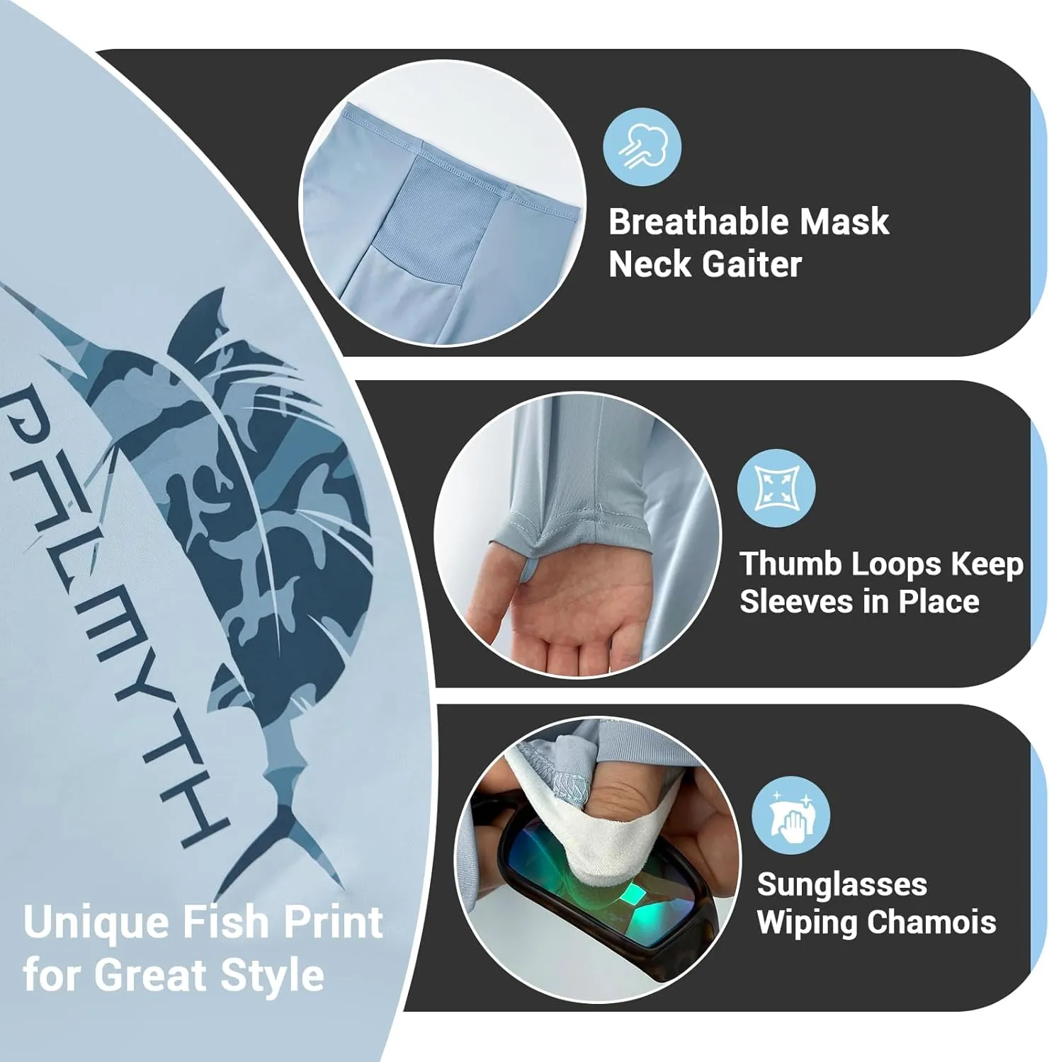 Palmyth Fishing Hoodie for Men Long Sleeve with Mask Sun Protection UV UPF 50  Shirts Neck Gaiter