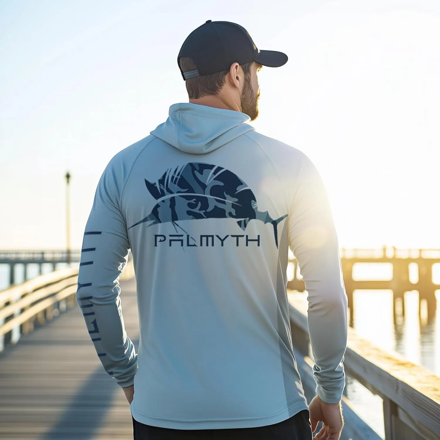 Palmyth Fishing Hoodie for Men Long Sleeve with Mask Sun Protection UV UPF 50  Shirts Neck Gaiter