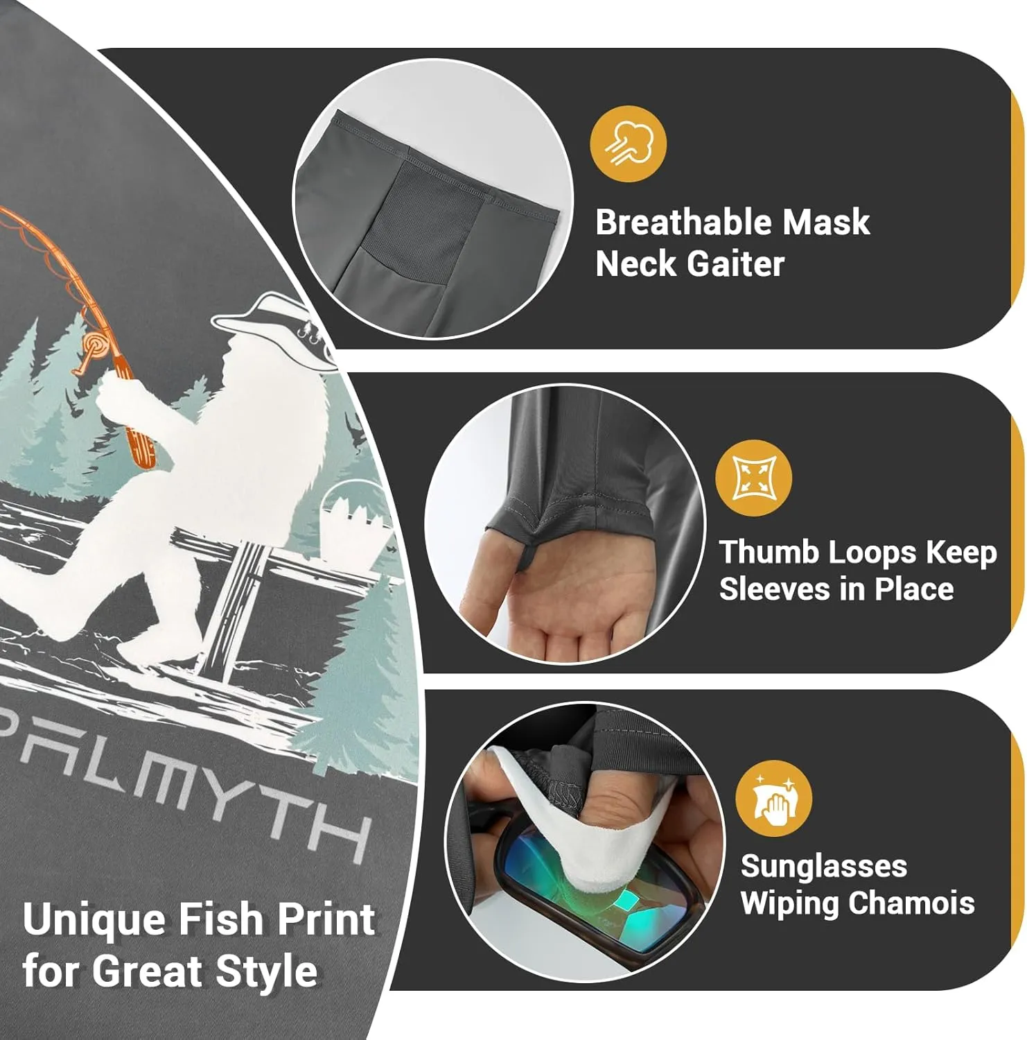 Palmyth Fishing Shirts for Men Long Sleeve UPF 50  Sun Protection Fishing Hoodie with UV Vented Neck Gaiter