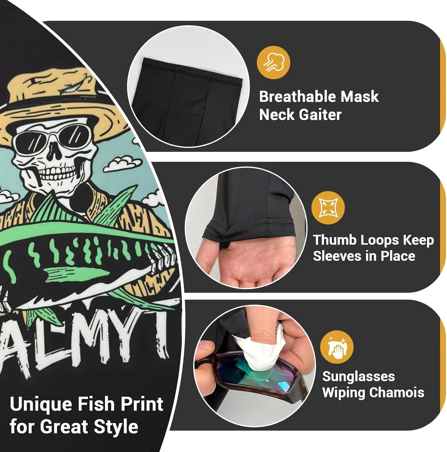 Palmyth Fishing Shirts for Men Long Sleeve UPF 50  Sun Protection Fishing Hoodie with UV Vented Neck Gaiter