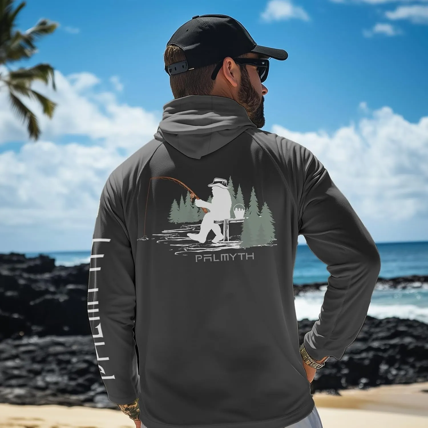 Palmyth Fishing Shirts for Men Long Sleeve UPF 50  Sun Protection Fishing Hoodie with UV Vented Neck Gaiter