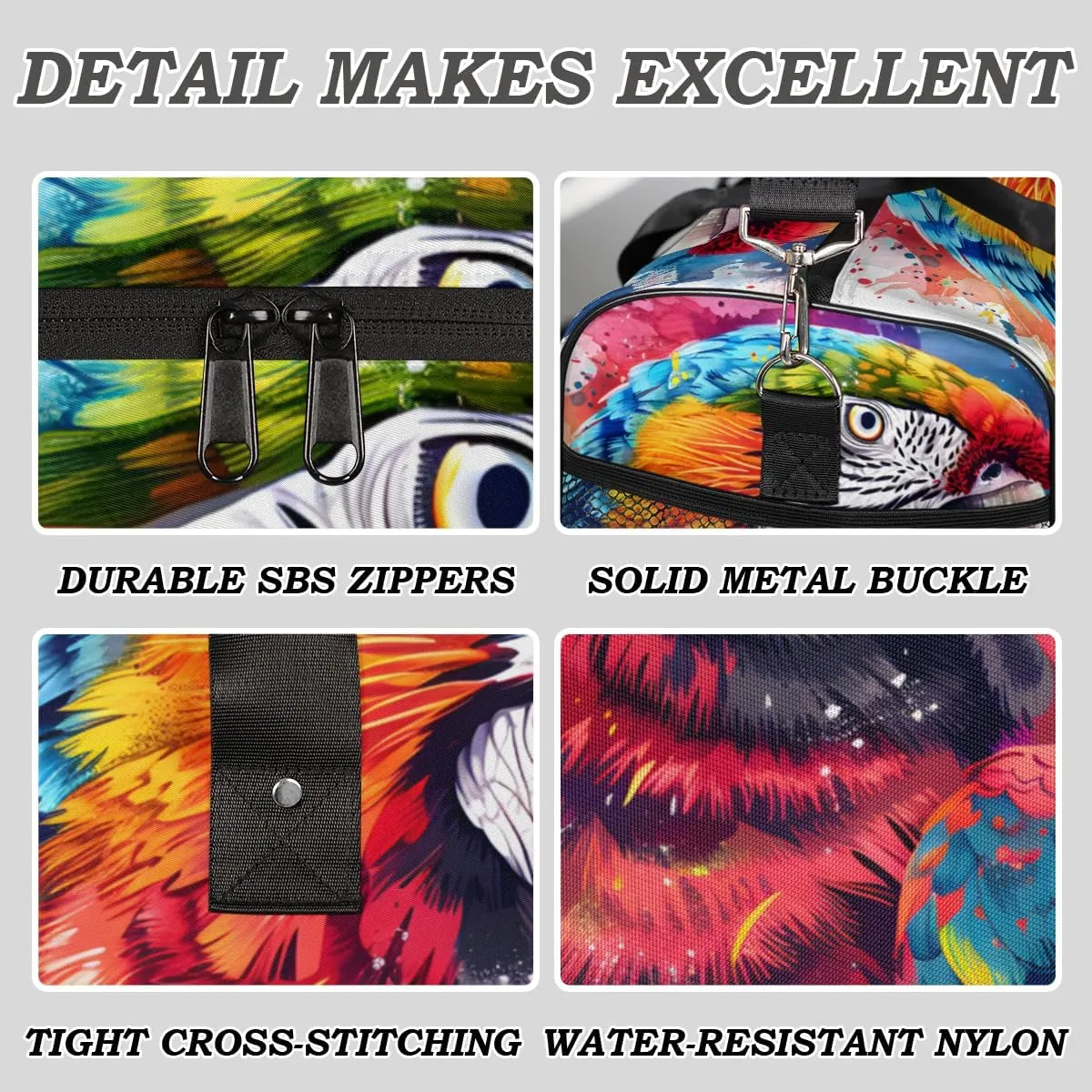 Parrot Travel Duffle Bag for Women Men Foldable Waterproof Weekender Bag Carry on Tote for Overnight Sports Gym Colorful Parrot