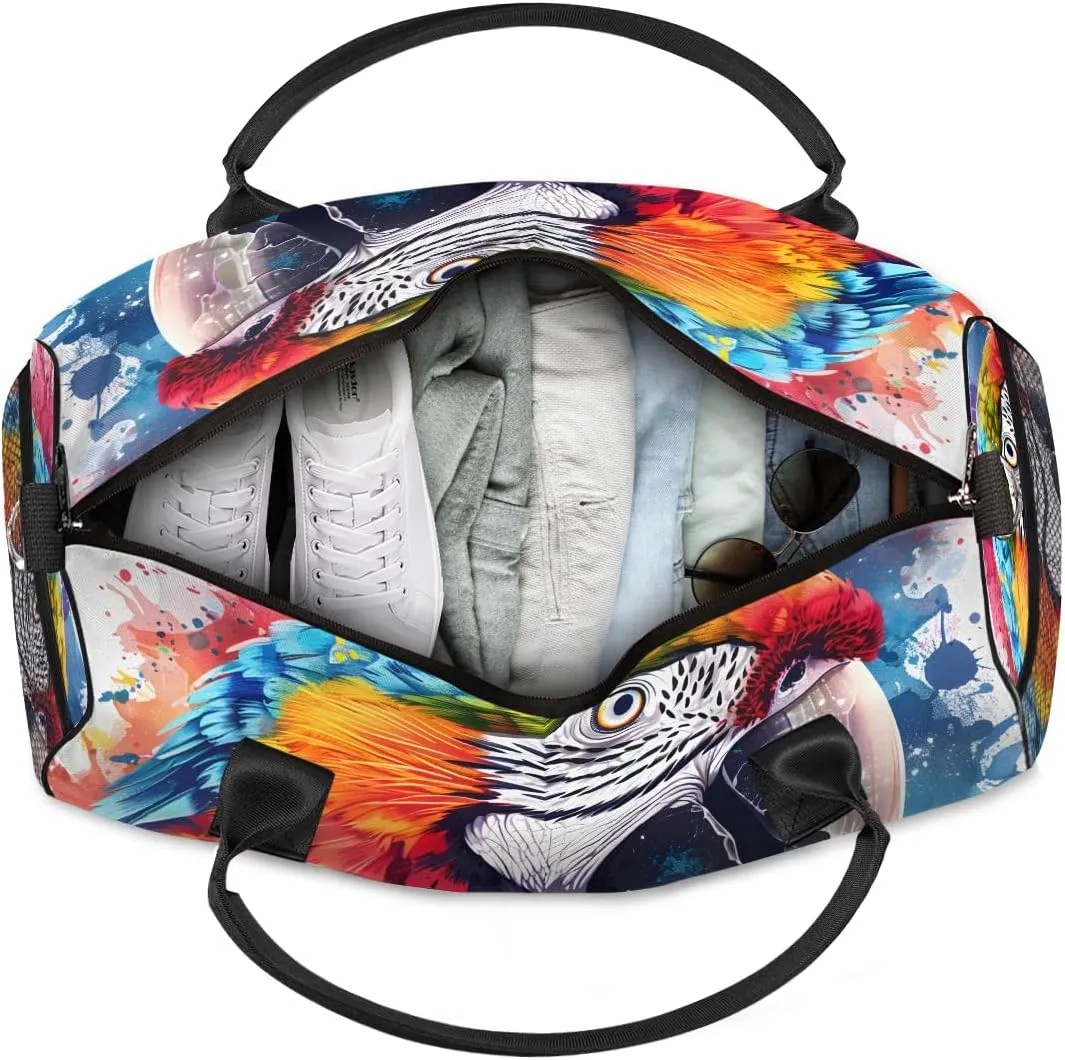 Parrot Travel Duffle Bag for Women Men Foldable Waterproof Weekender Bag Carry on Tote for Overnight Sports Gym Colorful Parrot