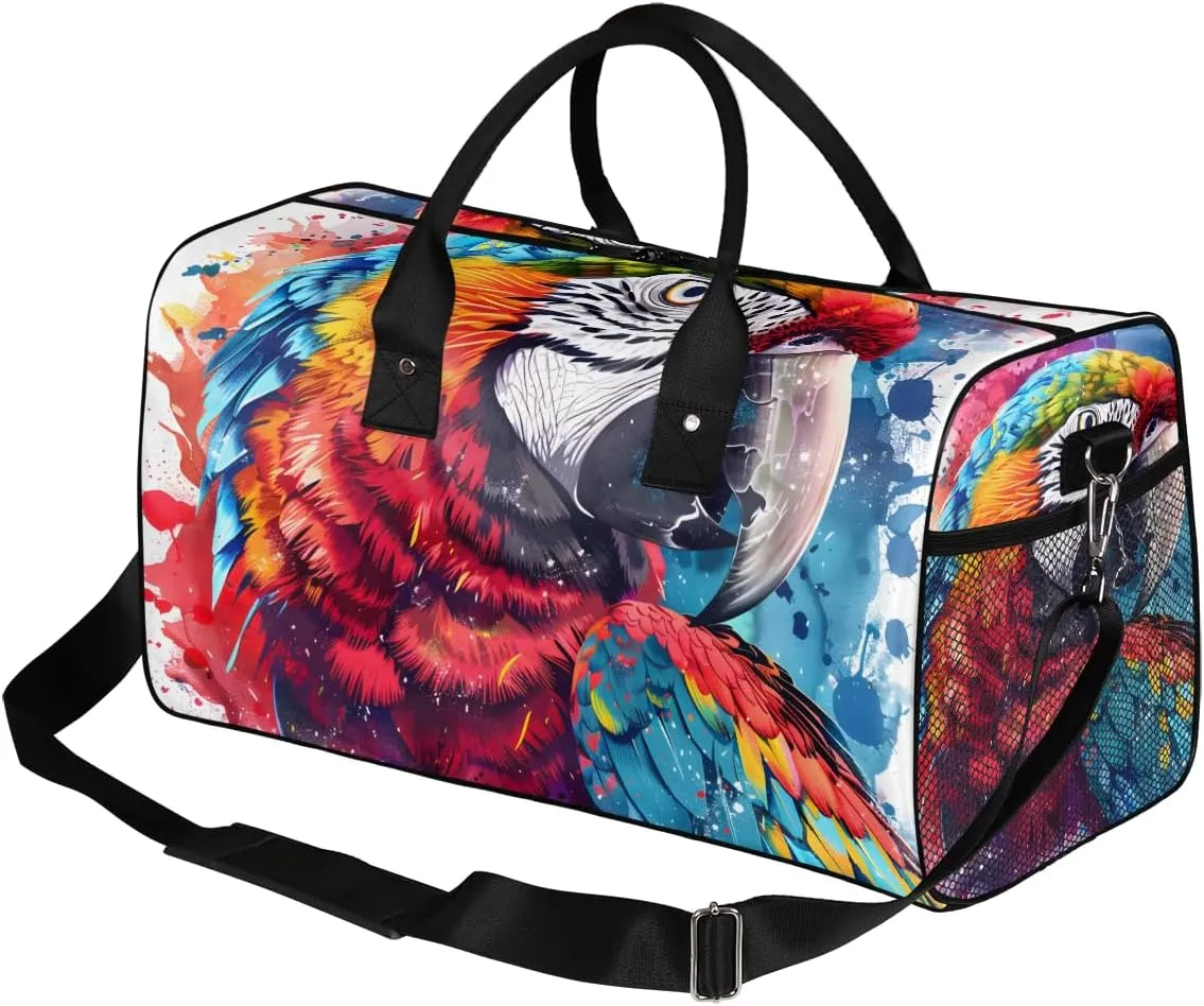 Parrot Travel Duffle Bag for Women Men Foldable Waterproof Weekender Bag Carry on Tote for Overnight Sports Gym Colorful Parrot