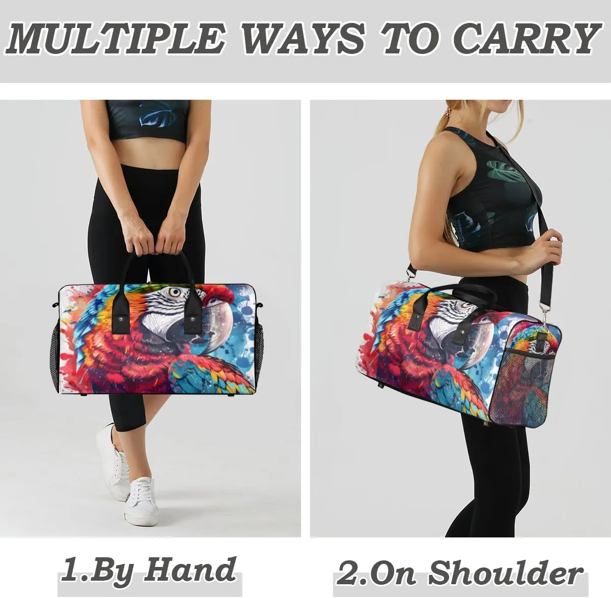 Parrot Travel Duffle Bag for Women Men Foldable Waterproof Weekender Bag Carry on Tote for Overnight Sports Gym Colorful Parrot