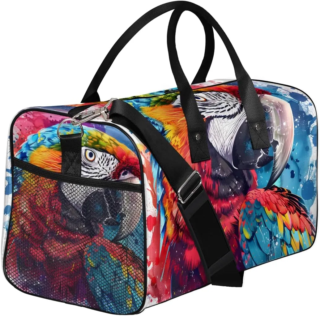 Parrot Travel Duffle Bag for Women Men Foldable Waterproof Weekender Bag Carry on Tote for Overnight Sports Gym Colorful Parrot
