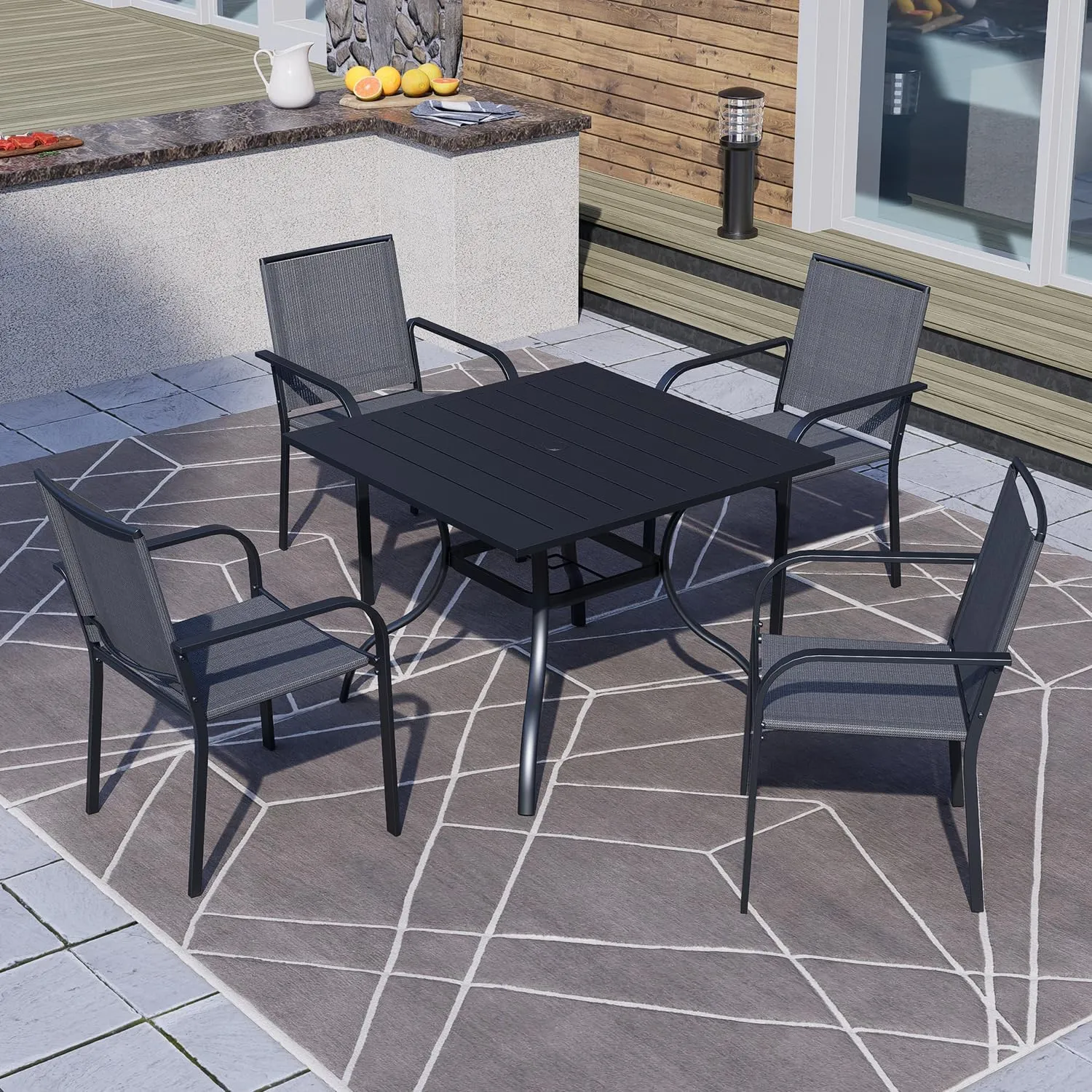 Patio Dining Chairs Set of 2 with Textilene mesh Fabric, Outdoor Space Saving Lawn Chairs for Porch Garden Backyard Poolside Sling Chairs,Grey