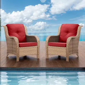 Patio Furniture Chairs Outdoor Chair - 2 Piece Wicker Rattan Chairs Set with High Back and Deep Seating for Deck Porch Balcony Backyard Garden(Yellow/Red)