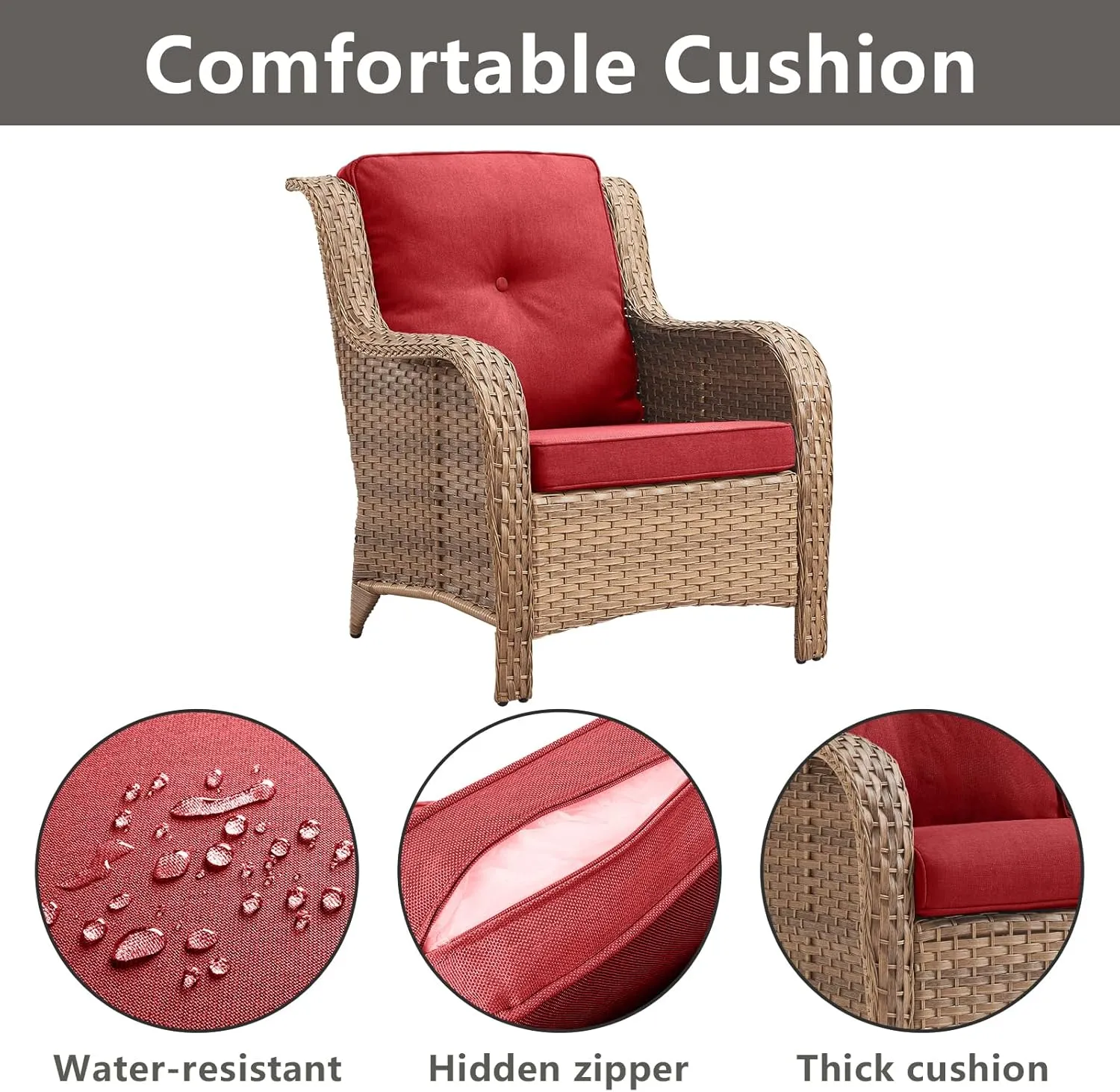 Patio Furniture Chairs Outdoor Chair - 2 Piece Wicker Rattan Chairs Set with High Back and Deep Seating for Deck Porch Balcony Backyard Garden(Yellow/Red)