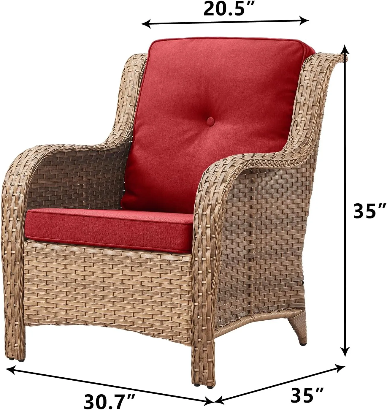 Patio Furniture Chairs Outdoor Chair - 2 Piece Wicker Rattan Chairs Set with High Back and Deep Seating for Deck Porch Balcony Backyard Garden(Yellow/Red)