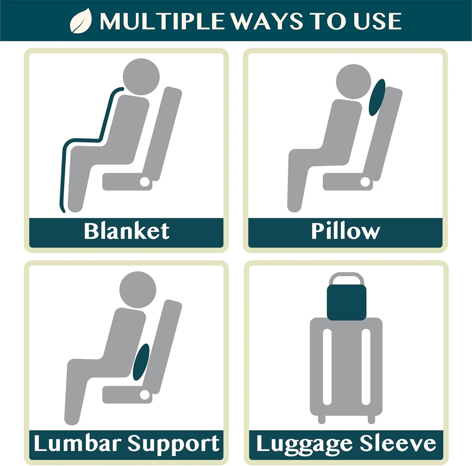 PAVILIA Travel Blanket Pillow in Soft Bag with Pockets, Airplane Blanket Set, Plane Blanket Compact Packable, Flight Essentials Car Pillow, Travelers Accessories Gifts, Luggage Strap, Dusty Light Blue