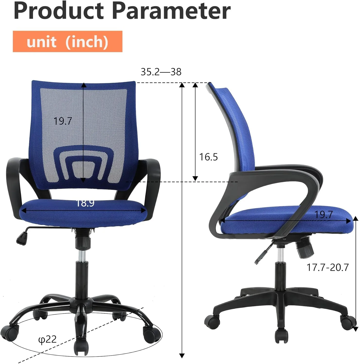PayLessHere Home Office Chair - Adjustable Ergonomic Chair with Lumbar Support, Armrest, High Density Mesh, 360 Degree Swivel (Pack of 2, Blue)
