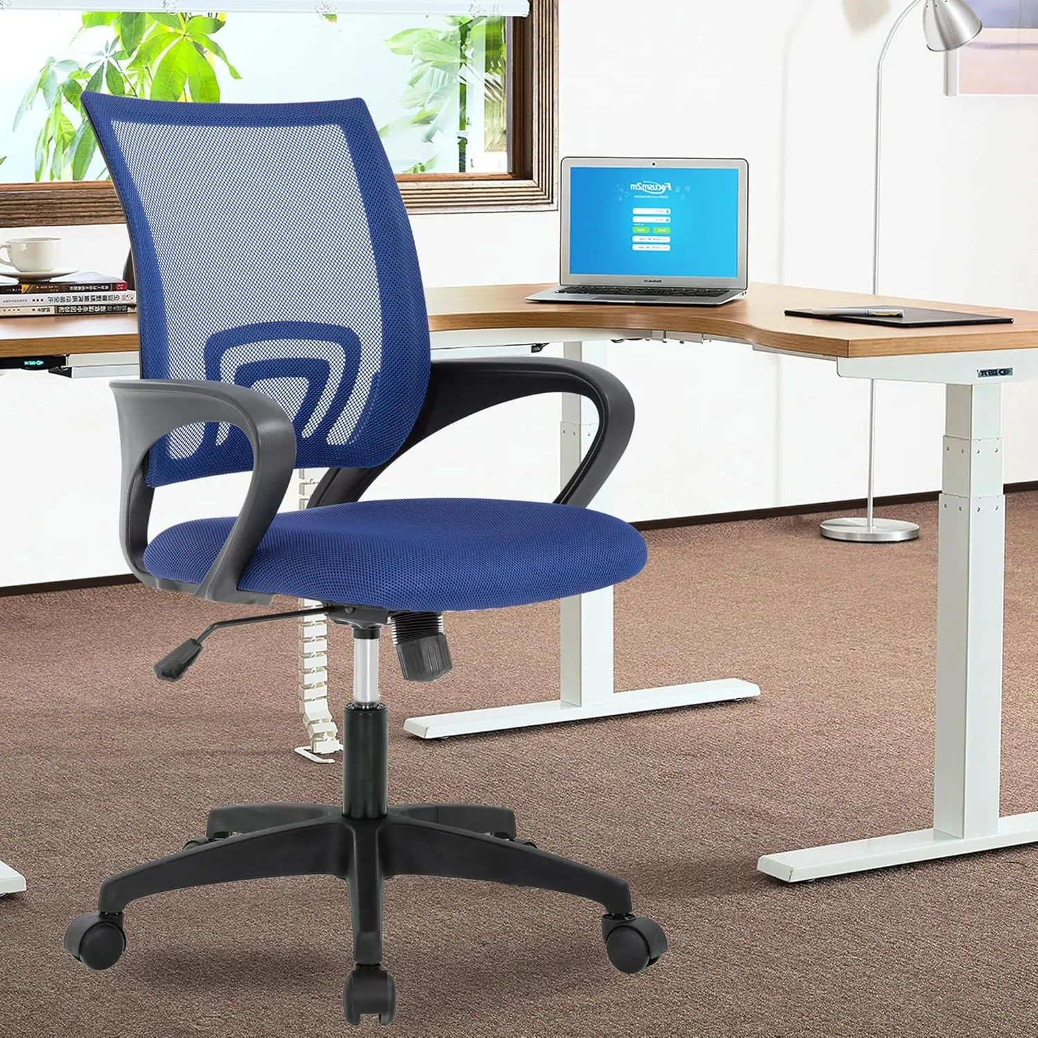 PayLessHere Home Office Chair - Adjustable Ergonomic Chair with Lumbar Support, Armrest, High Density Mesh, 360 Degree Swivel (Pack of 2, Blue)