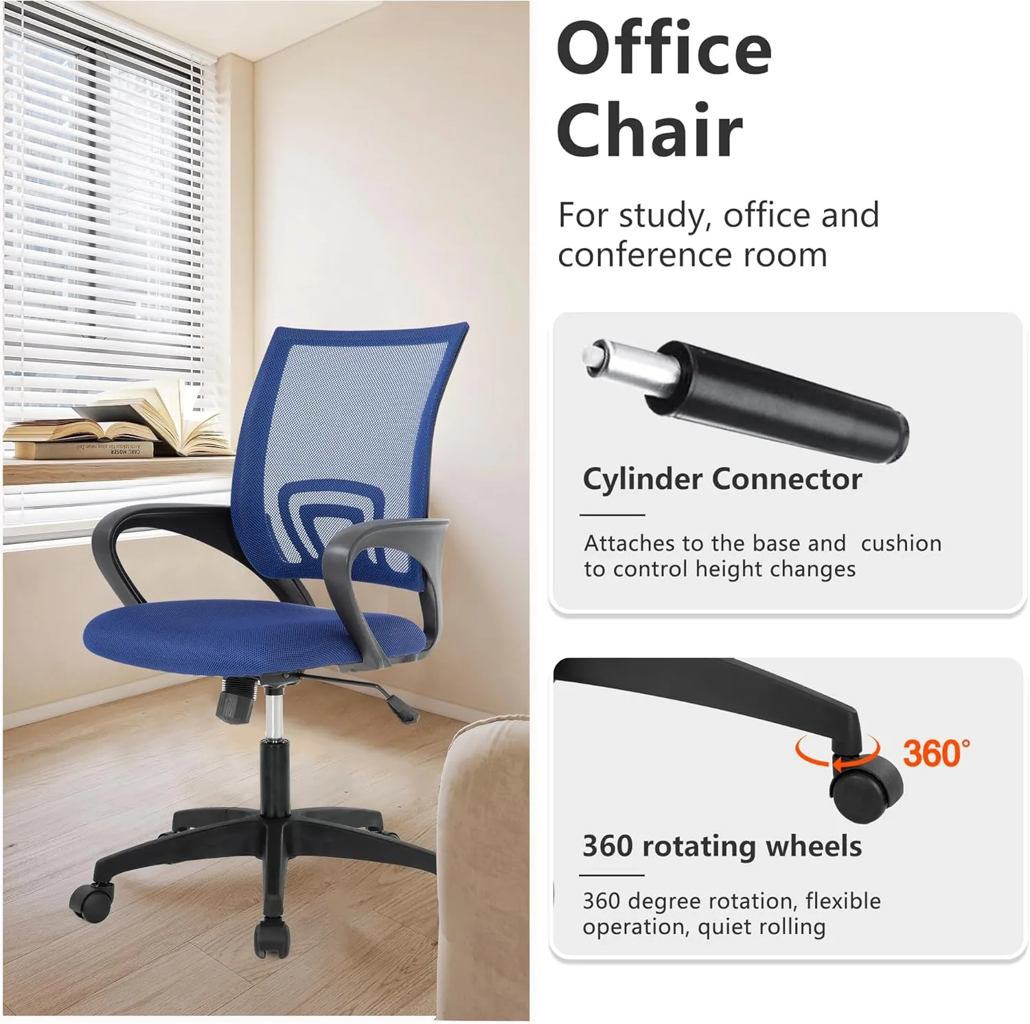 PayLessHere Home Office Chair - Adjustable Ergonomic Chair with Lumbar Support, Armrest, High Density Mesh, 360 Degree Swivel (Pack of 2, Blue)