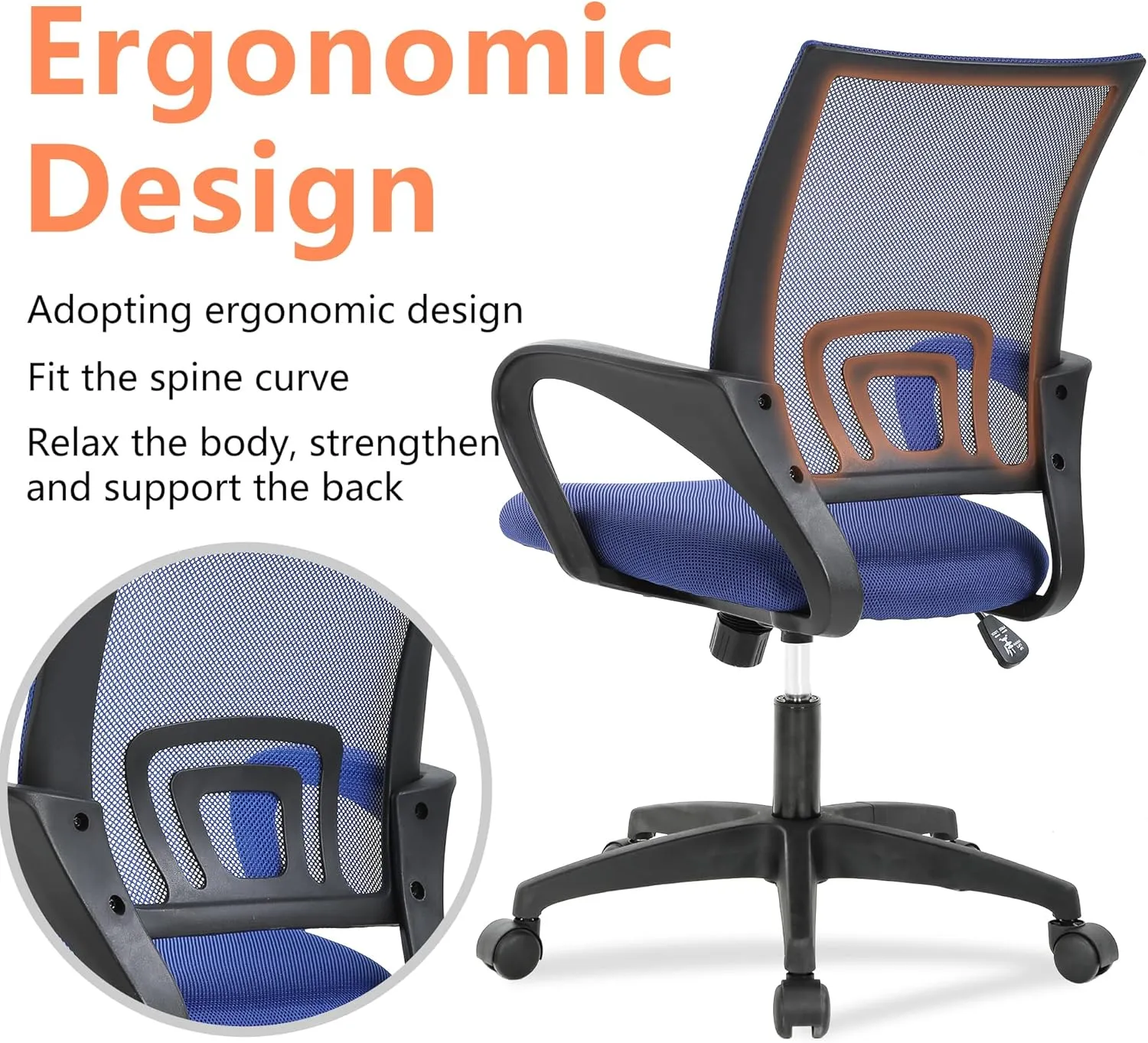 PayLessHere Home Office Chair - Adjustable Ergonomic Chair with Lumbar Support, Armrest, High Density Mesh, 360 Degree Swivel (Pack of 2, Blue)