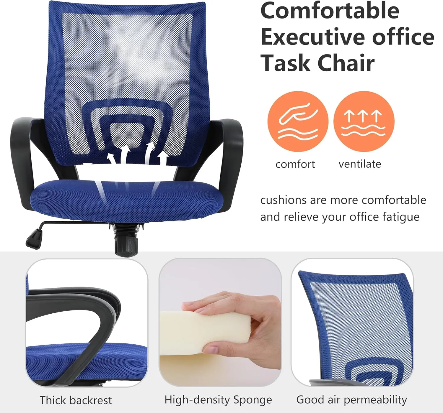 PayLessHere Home Office Chair - Adjustable Ergonomic Chair with Lumbar Support, Armrest, High Density Mesh, 360 Degree Swivel (Pack of 2, Blue)