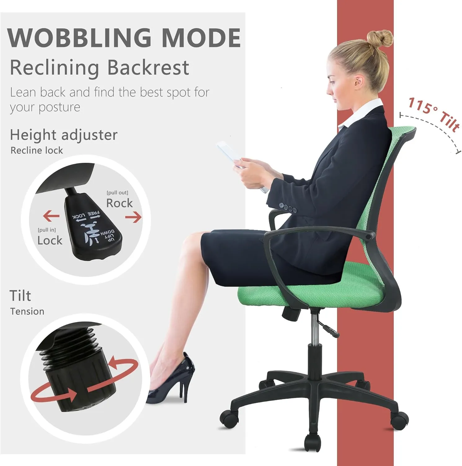 PayLessHere Office Computer Gaming Chair Ergonomic Mesh Desk Chair Adjustable Video Game Chairs with 360 Degrees Swivel Wheels Armrest Lumbar Support for Home Office,Green