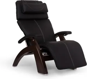 Perfect Chair Human Touch PC-610 Omni-Motion Power Dark Walnut Zero Gravity Recliner Plus Back Cover and Stay Well Weighted Blanket - Black SoftHyde Vinyl