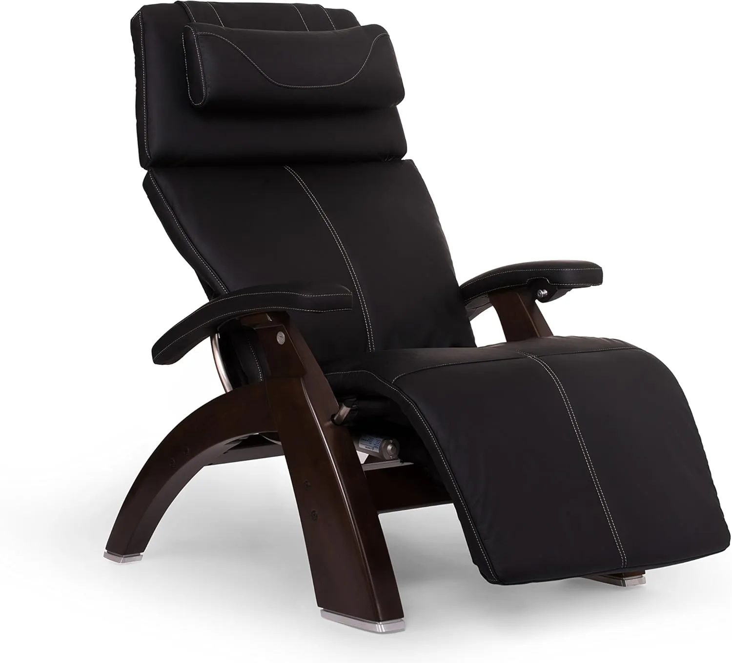 Perfect Chair Human Touch PC-610 Omni-Motion Power Dark Walnut Zero Gravity Recliner Plus Back Cover and Stay Well Weighted Blanket - Black SoftHyde Vinyl