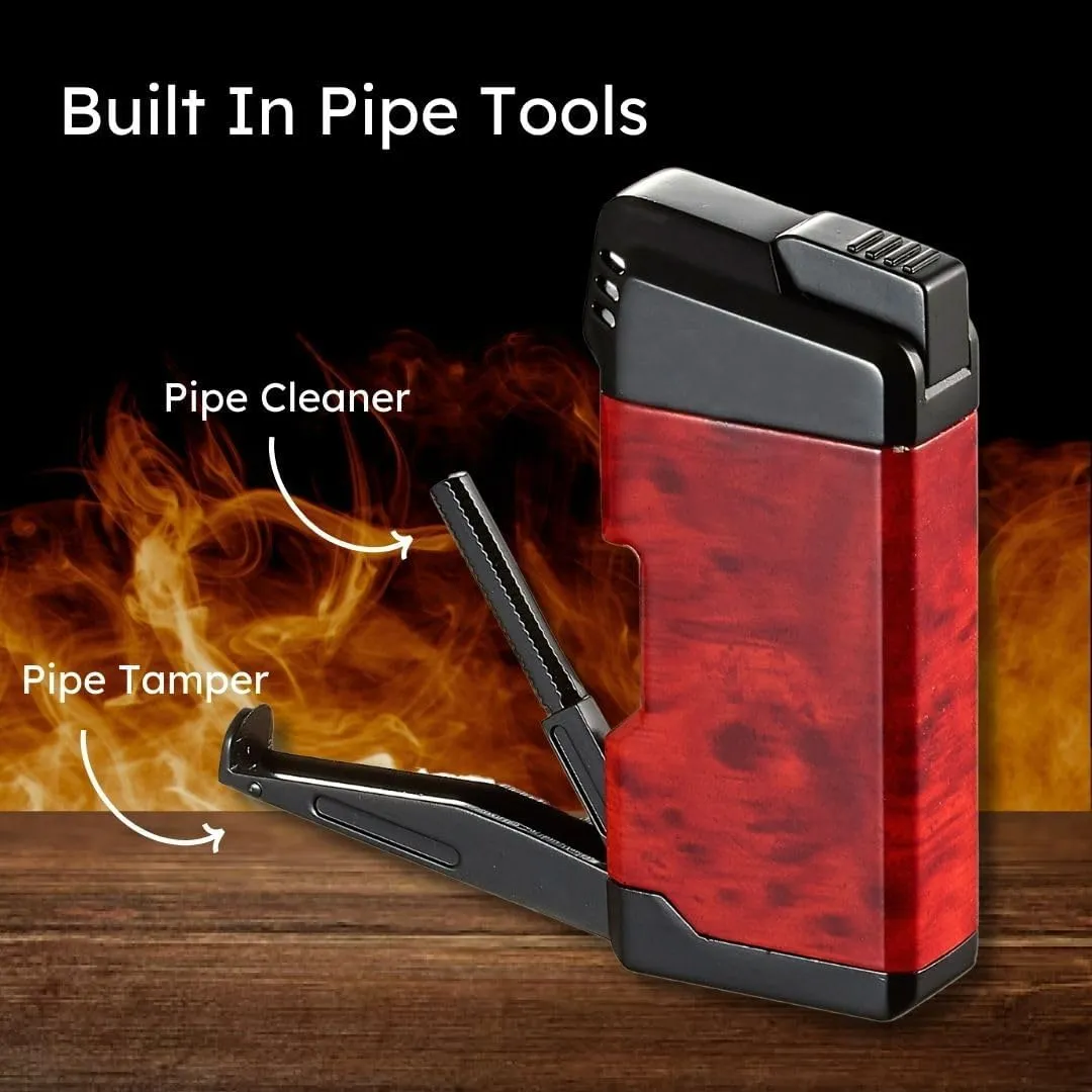Personalized Visol Epirus Soft Flame Refillable Gas Lighter, Built-in Pipe Tools, Windproof Adjustable Flame Lighter with Free Engraving (Shipped Without Butane) (Light Burl)