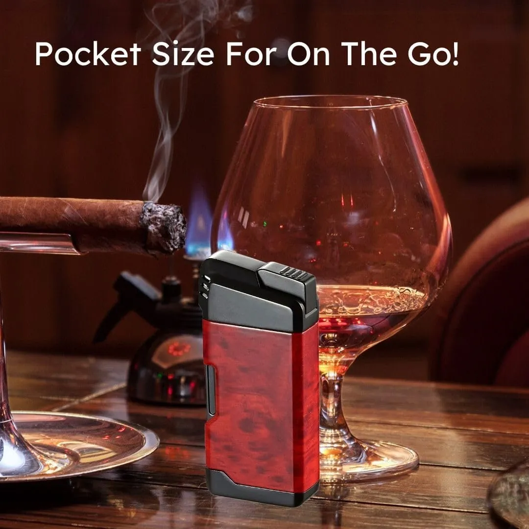 Personalized Visol Epirus Soft Flame Refillable Gas Lighter, Built-in Pipe Tools, Windproof Adjustable Flame Lighter with Free Engraving (Shipped Without Butane) (Light Burl)