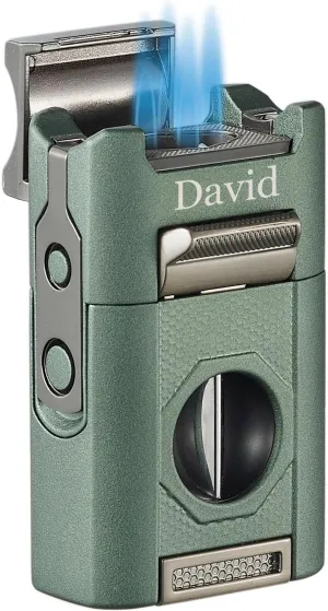 Personalized Visol Joplin Quad Torch Multi-Tool Table Lighter, Built in Guillotine and Wedge Cutters, Butane Refillable Adjustable Flame Lighter (Shipped Without Butane) with Free Engraving (Green)