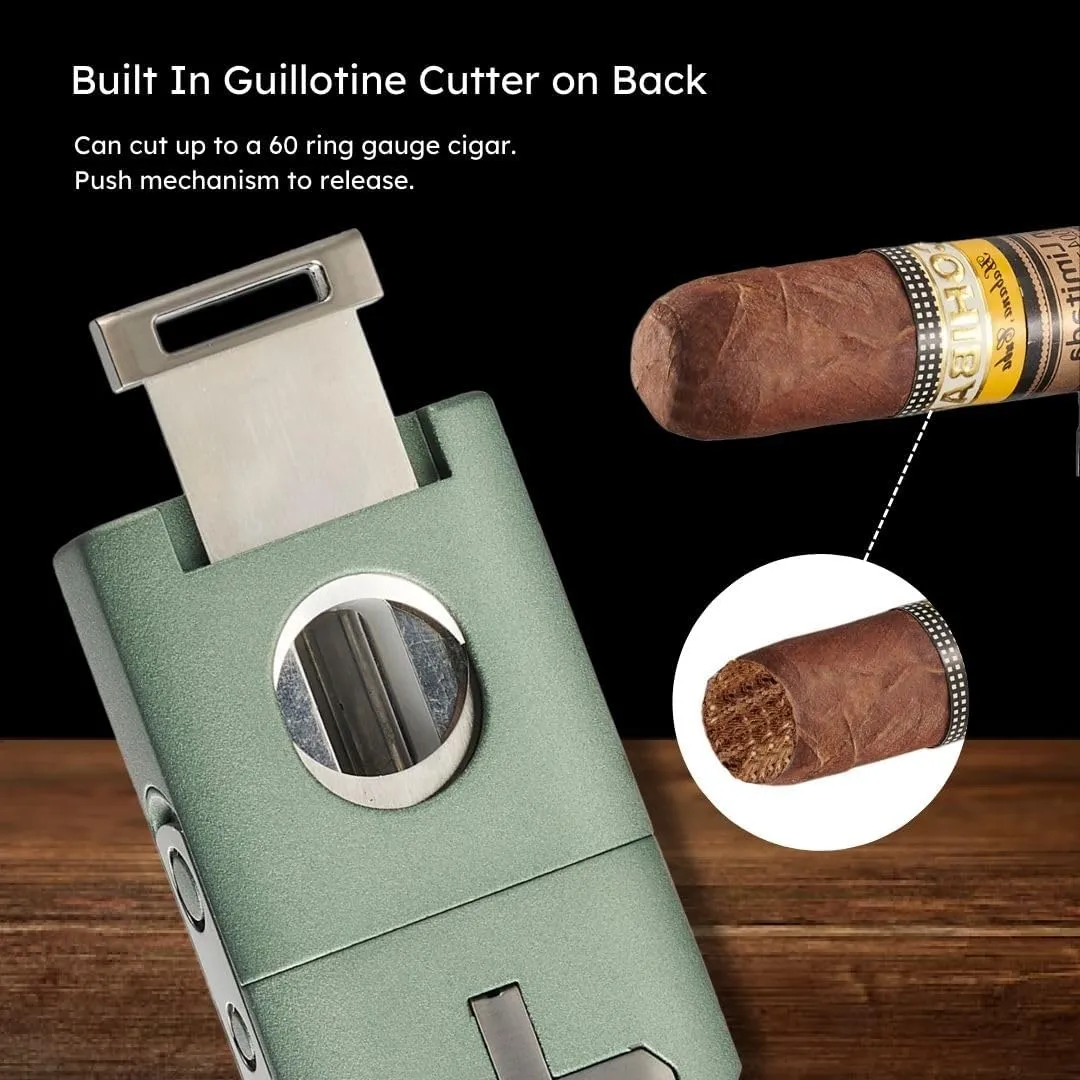 Personalized Visol Joplin Quad Torch Multi-Tool Table Lighter, Built in Guillotine and Wedge Cutters, Butane Refillable Adjustable Flame Lighter (Shipped Without Butane) with Free Engraving (Green)