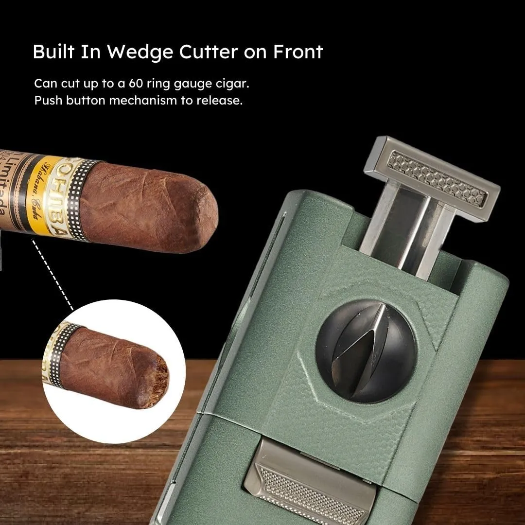 Personalized Visol Joplin Quad Torch Multi-Tool Table Lighter, Built in Guillotine and Wedge Cutters, Butane Refillable Adjustable Flame Lighter (Shipped Without Butane) with Free Engraving (Green)