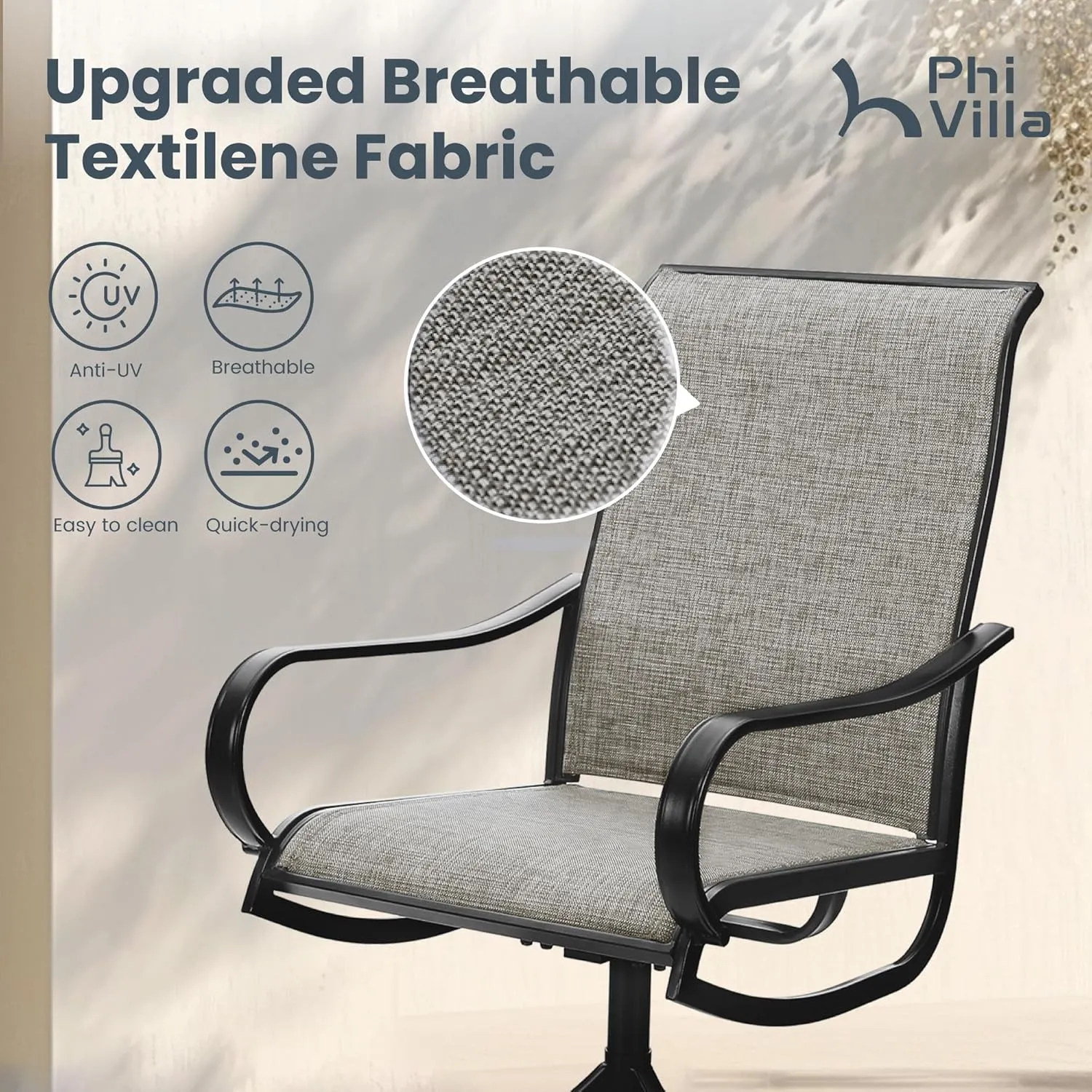 PHI VILLA Patio Swivel Dining Chairs Set of 4 Outdoor Metal Chair with Textilene Mesh Fabric, Patio Gentle Rocker Chair, Black Frame for Deck Garden