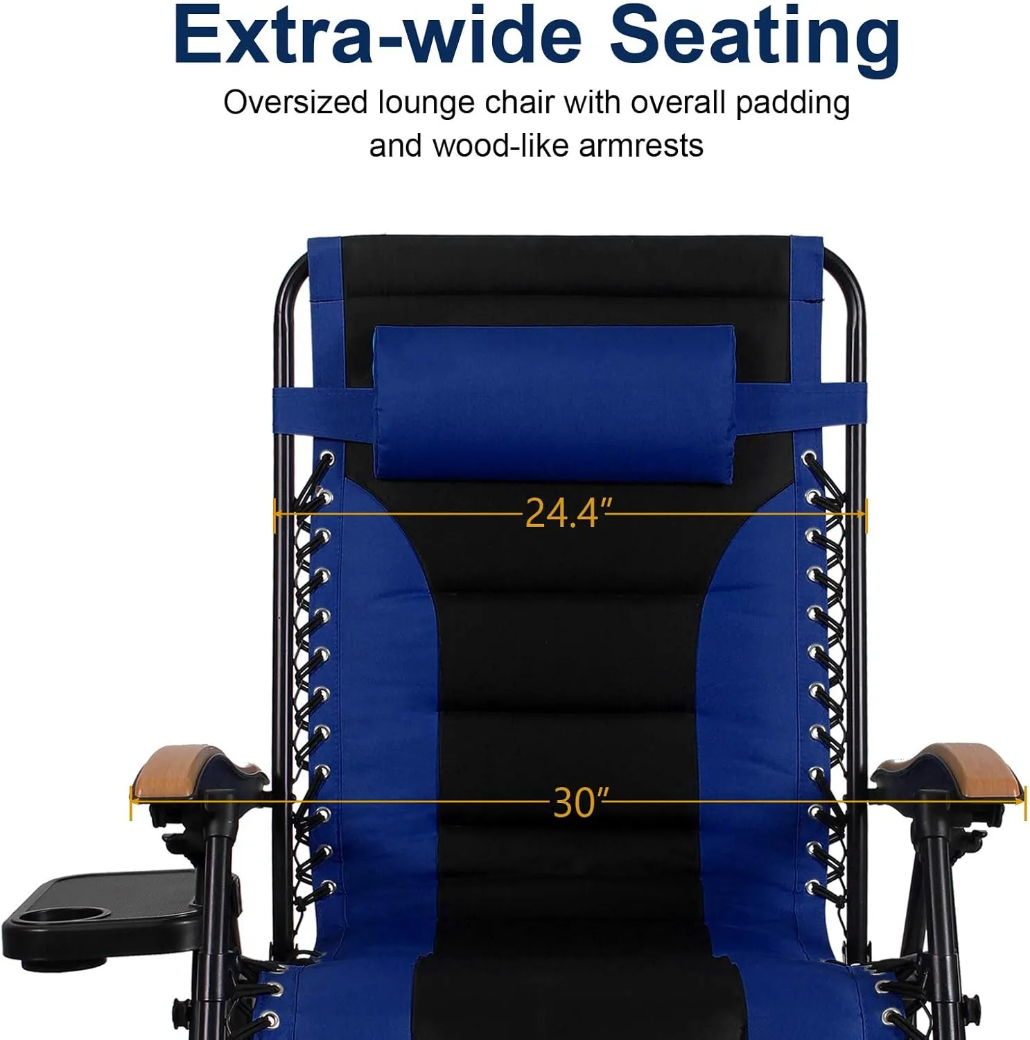 PHI VILLA XL Oversize Zero Gravity Chair Padded Recliner Oversize Lounge Chair with Free Cup Holder,Support 350 LBS (Blue)