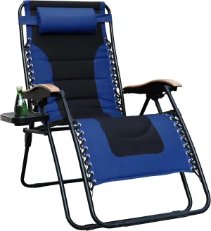 PHI VILLA XL Oversize Zero Gravity Chair Padded Recliner Oversize Lounge Chair with Free Cup Holder,Support 350 LBS (Blue)