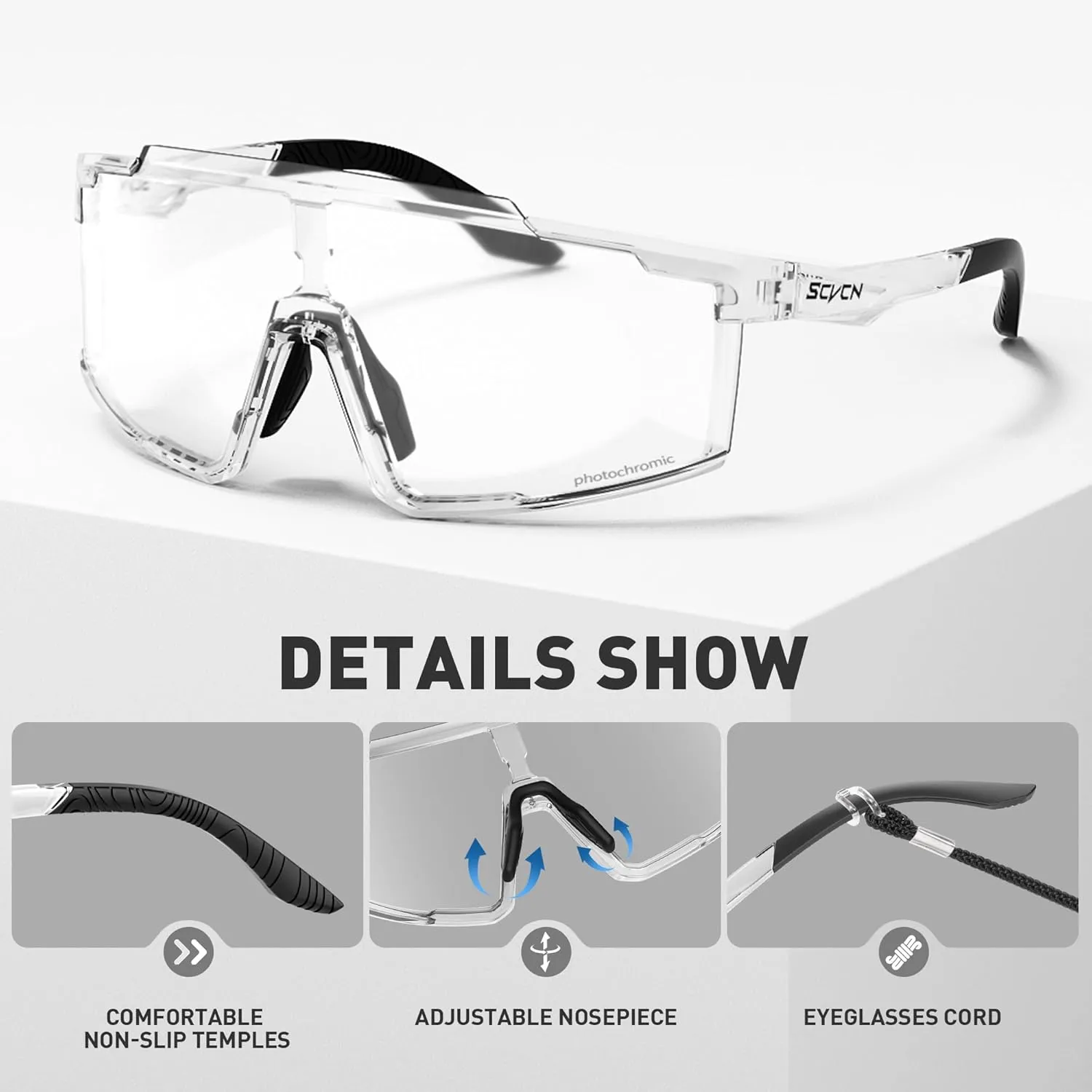 Photochromic Cycling Glasses Sports Sunglasses for Men Women Mountain MTB Glasses UV Protection Driving Running S121